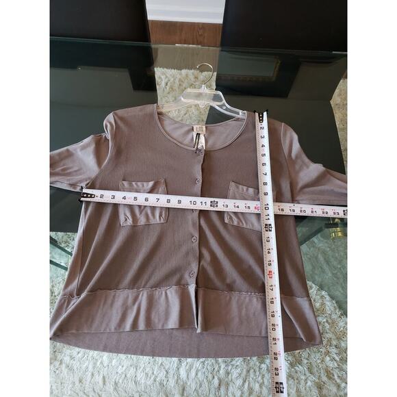 Luna Sweater Womens Gray Mesh Knit Long Sleeve Chest Pockets Button Front M - Picture 7 of 11